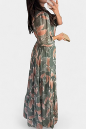 Αΐσα Μακρύ Φλοράλ Φόρεμα με Αέρινη Γραμμή και Σχέδιο με Φύλλα