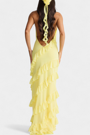 Padeline Μάξι Φόρεμα με Βολάν και Ανοιχτή Πλάτη