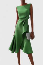 Claudia Μίντι Ασύμμετρο Φόρεμα με Κομψές Πιέτες