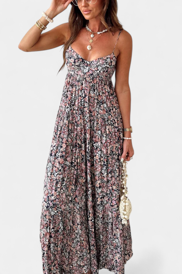 Reyna Φόρεμα Floral Maxi με Ανοιχτή Πλάτη