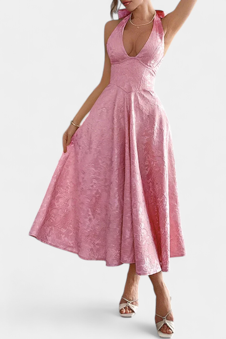 Gilda Φόρεμα Jacquard Midi με Ανοιχτή Πλάτη και Ψηλή Μέση