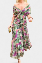 Alondra Μακρύ Φόρεμα με Φλοράλ Φανταχτερό Σχέδιο και Ντεκολτέ