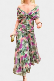 Alondra Μακρύ Φόρεμα με Φλοράλ Φανταχτερό Σχέδιο και Ντεκολτέ