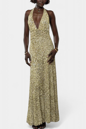 Melody Πουά Maxi Φόρεμα με Βαθιά Λαιμόκοψη