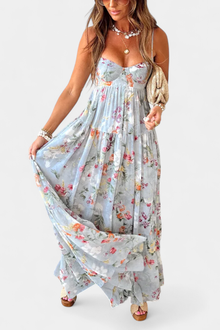 Neha Φόρεμα Floral με Ανοιχτή Πλάτη και Τιράντες Σπαγγέτι