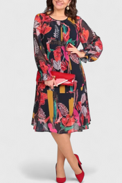 Annegret Φόρεμα Floral Midi με Μακριά Μανίκια και Ρευστή Γραμμή