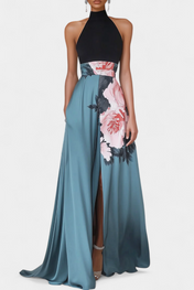 Radmila Φόρεμα Floral A-Line με Μαύρο Μπούστο και Λαμπερή Φούστα