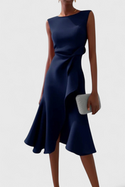 Claudia Μίντι Ασύμμετρο Φόρεμα με Κομψές Πιέτες