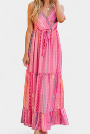 Asunción Μακρύ Ροζ Φόρεμα με Πολύχρωμες Ρίγες