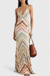 Agustina Μακρύ δαντελένιο φόρεμα με ντεκολτέ σε V και ζιγκ-ζαγκ μοτίβο