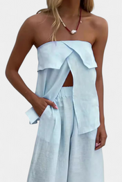 Oriana Στράπλες Σετ με Φούστα με Σκίσιμο σε Μονόχρωμο Σχέδιο