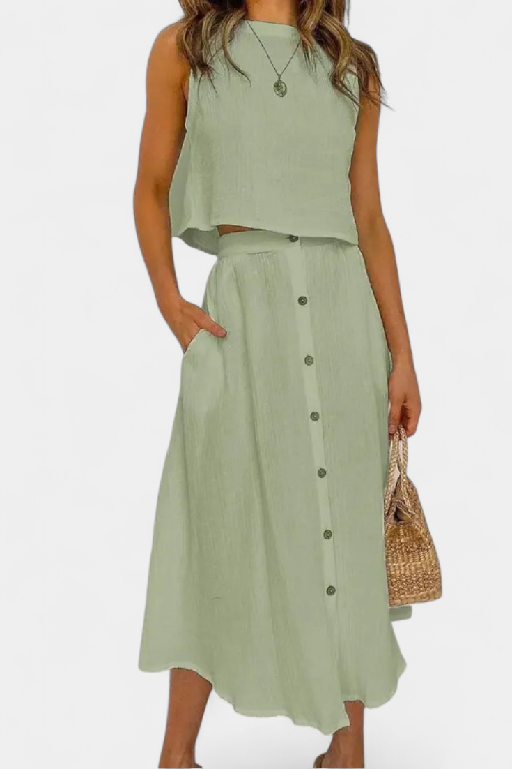 Naha Σετ από Βαμβάκι με Γιλέκο και Κουμπιά Μπροστά