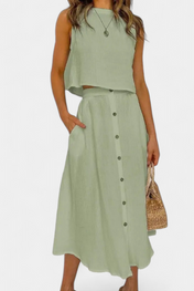 Naha Σετ από Βαμβάκι με Γιλέκο και Κουμπιά Μπροστά