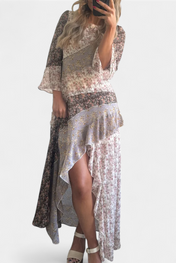 Ruth Μακρύ Φόρεμα Floral με Μανίκια 3/4 και Βολάν