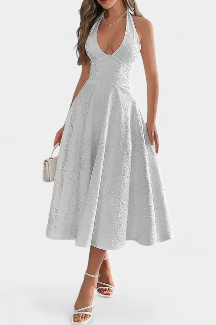 Gilda Φόρεμα Jacquard Midi με Ανοιχτή Πλάτη και Ψηλή Μέση