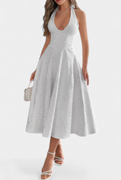 Gilda Φόρεμα Jacquard Midi με Ανοιχτή Πλάτη και Ψηλή Μέση