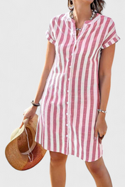 Sandrine Φόρεμα Πουκάμισο από Λινό με Ρίγες και Κουμπιά