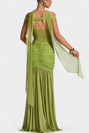 Therese Θερέζ Μακρύ Φόρεμα από με Βαθύ Ντεκολτέ και Σμιλευμένο Σούρωμα