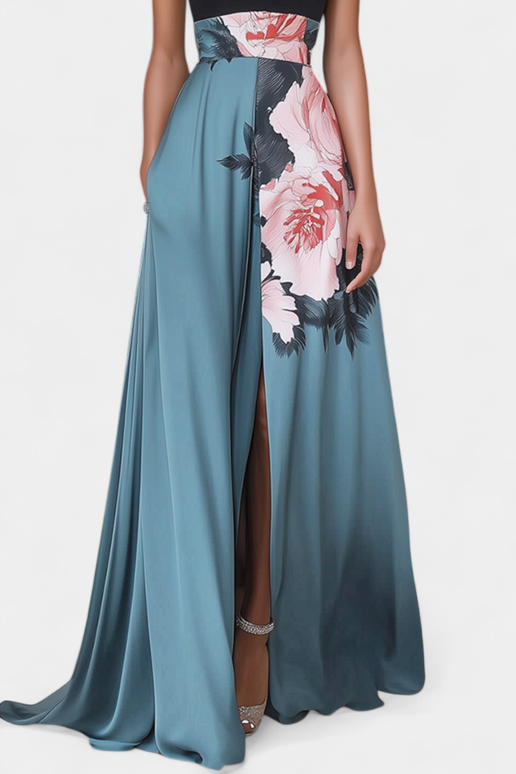 Radmila Φόρεμα Floral A-Line με Μαύρο Μπούστο και Λαμπερή Φούστα