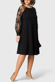 Bellezza Δαντελένιο Φόρεμα με Μακριά Μανίκια και Στρογγυλή Λαιμόκοψη