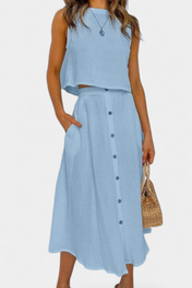 Naha Σετ από Βαμβάκι με Γιλέκο και Κουμπιά Μπροστά