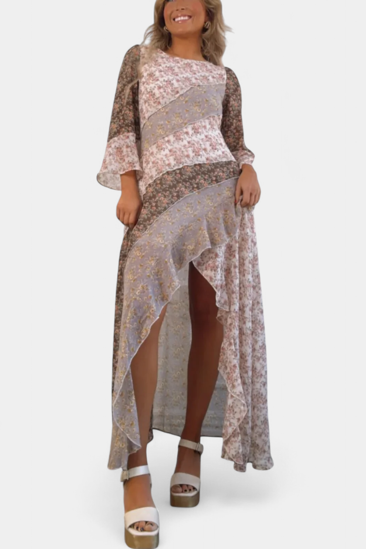 Ruth Μακρύ Φόρεμα Floral με Μανίκια 3/4 και Βολάν