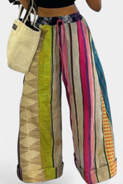 Claudine Casual Παντελόνι με Φαρδύ Μπατζάκι και Ριγέ Σχέδιο