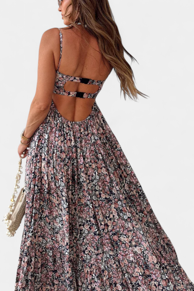 Reyna Φόρεμα Floral Maxi με Ανοιχτή Πλάτη