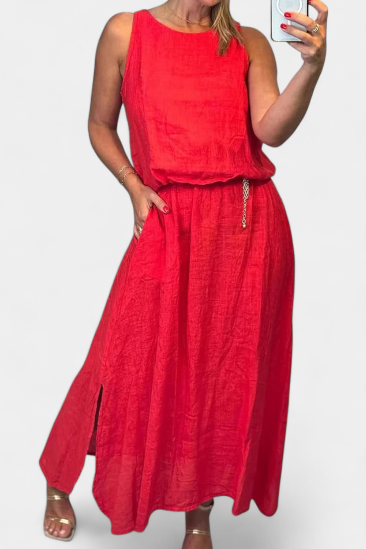 Meliora Σετ από Λινό και Βαμβάκι με Αμάνικο Γιλέκο και Φούστα