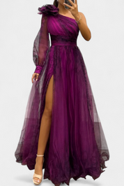 Becca Φόρεμα Maxi από Σιφόν με Γυμνούς Ώμους και Ογκώδες Λουλούδι