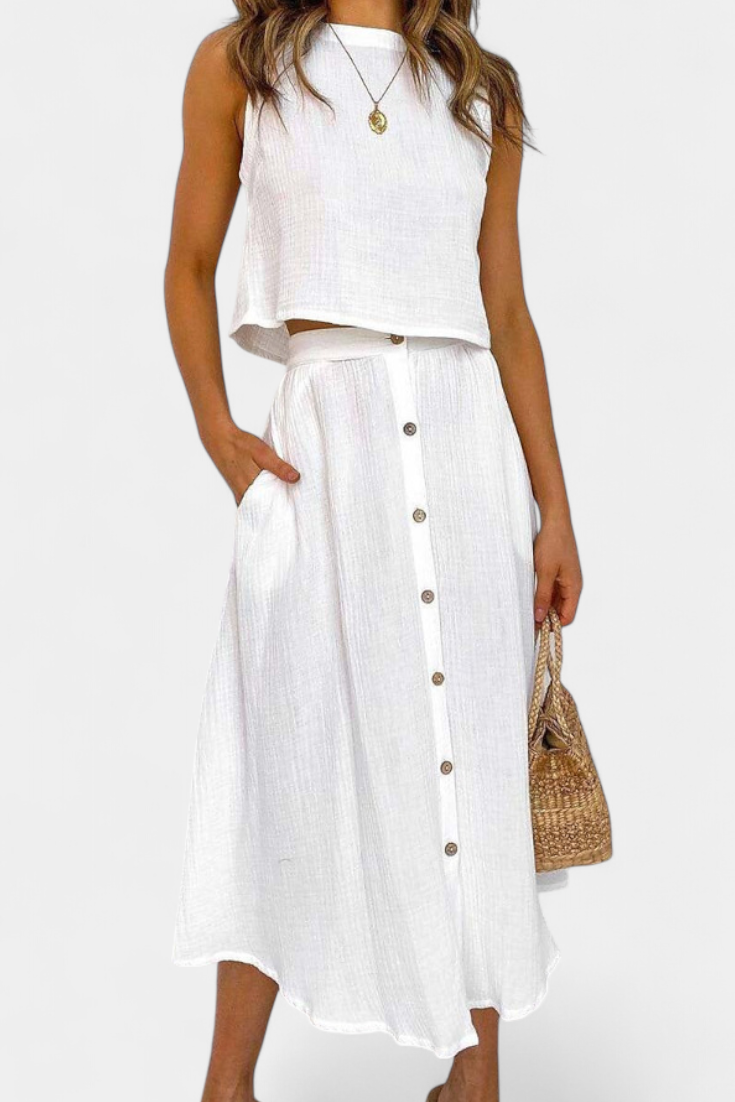 Naha Σετ από Βαμβάκι με Γιλέκο και Κουμπιά Μπροστά