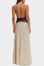 Ashanty Μακρύ Φόρεμα με Λαιμόκοψη και Διάφανη Δαντέλα στη Μέση