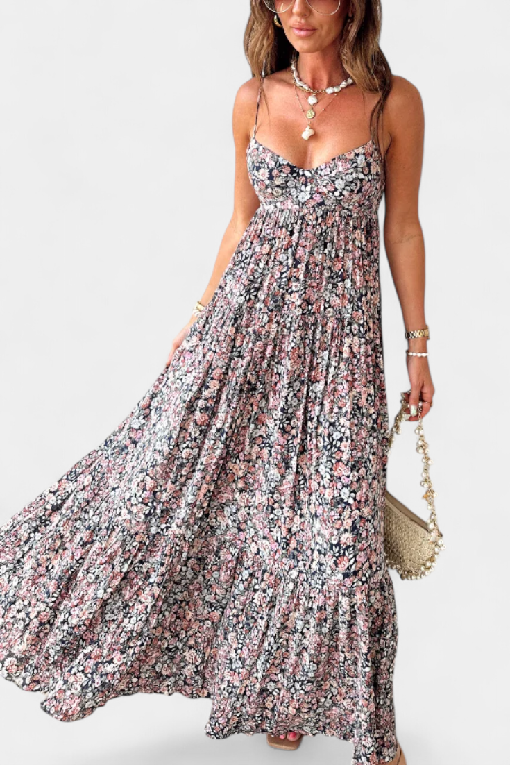 Reyna Φόρεμα Floral Maxi με Ανοιχτή Πλάτη