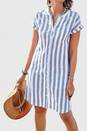 Sandrine Φόρεμα Πουκάμισο από Λινό με Ρίγες και Κουμπιά