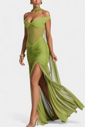 Therese Θερέζ Μακρύ Φόρεμα από με Βαθύ Ντεκολτέ και Σμιλευμένο Σούρωμα