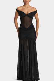 Therese Θερέζ Μακρύ Φόρεμα από με Βαθύ Ντεκολτέ και Σμιλευμένο Σούρωμα