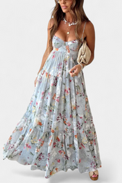 Neha Φόρεμα Floral με Ανοιχτή Πλάτη και Τιράντες Σπαγγέτι