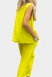 Leona Αμάνικο Σετ με Γιλέκο και Παντελόνι από Βαμβάκι και Λινό