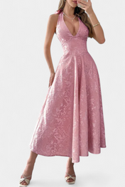 Gilda Φόρεμα Jacquard Midi με Ανοιχτή Πλάτη και Ψηλή Μέση