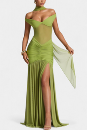 Therese Θερέζ Μακρύ Φόρεμα από με Βαθύ Ντεκολτέ και Σμιλευμένο Σούρωμα