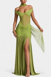 Therese Θερέζ Μακρύ Φόρεμα από με Βαθύ Ντεκολτέ και Σμιλευμένο Σούρωμα