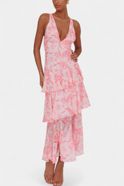 Domenica Φόρεμα από Σιφόν με Ντεκολτέ σε Σχήμα V και Αέρινες Στρώσεις