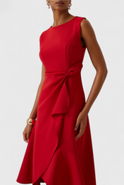 Claudia Μίντι Ασύμμετρο Φόρεμα με Κομψές Πιέτες