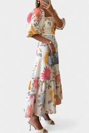 Kacey Μίντι Φόρεμα με Λουλουδάτο Μοτίβο και Φουσκωτά Μανίκια