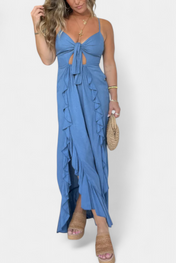 Kailani Μάξι Φόρεμα Ruffle με Μπροστινό Κόμπο