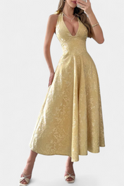 Gilda Φόρεμα Jacquard Midi με Ανοιχτή Πλάτη και Ψηλή Μέση