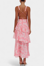 Domenica Φόρεμα από Σιφόν με Ντεκολτέ σε Σχήμα V και Αέρινες Στρώσεις