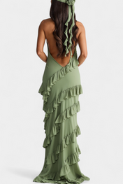 Padeline Μάξι Φόρεμα με Βολάν και Ανοιχτή Πλάτη