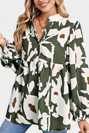 Filomena Μπλούζα με Μισό Κουμπιά, Φουσκωτά Μανίκια και Αφηρημένο Φλοράλ Σχέδιο