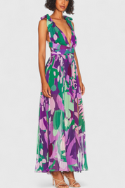 Cecil - Πλισέ Μακρύ Φόρεμα με Ακουαρέλα και Ανοιχτή Πλάτη